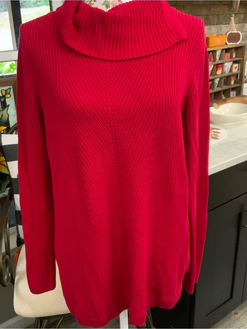Talbots Knit Sweater Red Foldover Neckline Women’s Large Holiday Classic Preppy